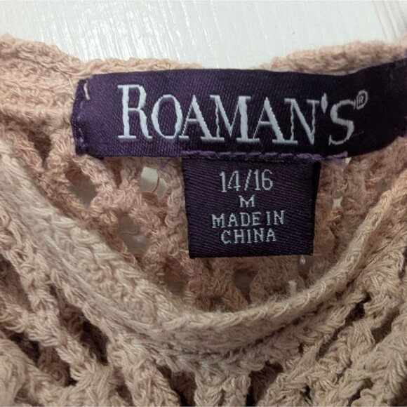 Roamans Womens Plus Size 14/16 Tiered Crochet Sweater Short Sleeve Boho Shirt - Picture 5 of 8